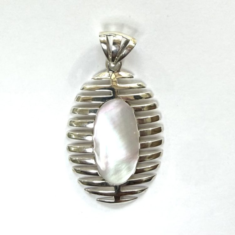 modern design sterling silver and mother of pearl pendant