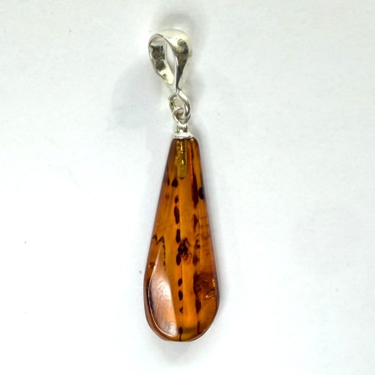 sterling silver and honey amber drop pendant
