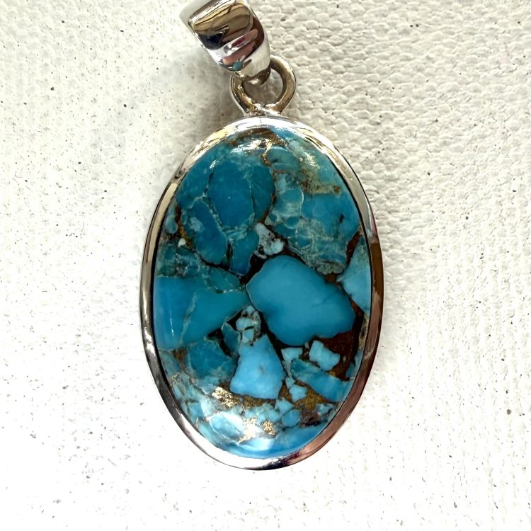 small oval copper turquoise pendant
