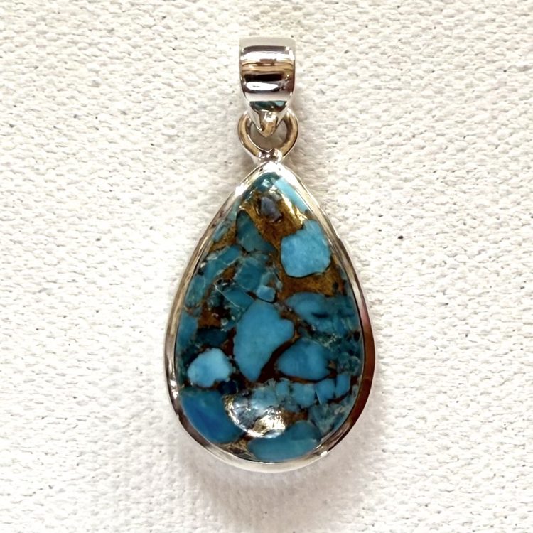 teardrop sterling silver and copper turquoise pendant