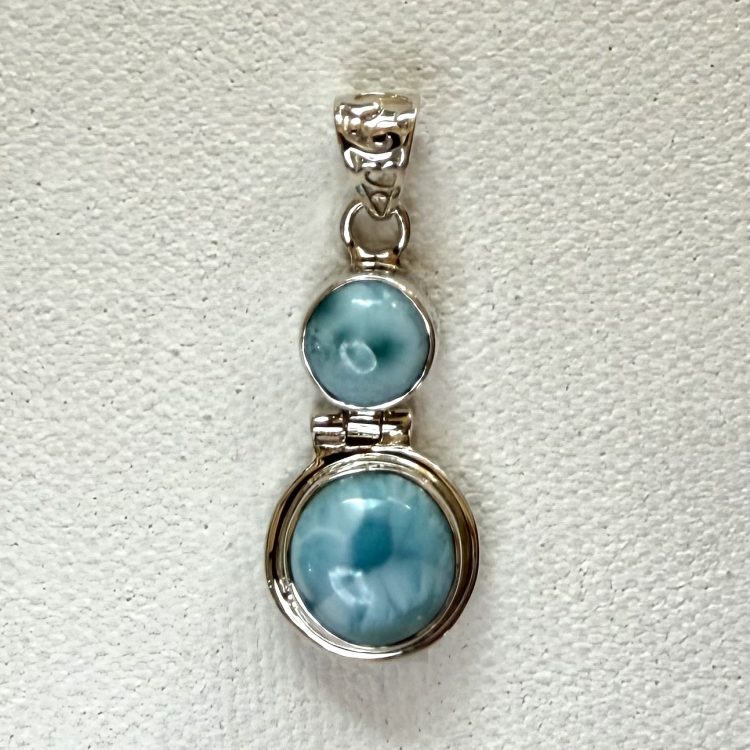 sterling silver double drop larimar pendant