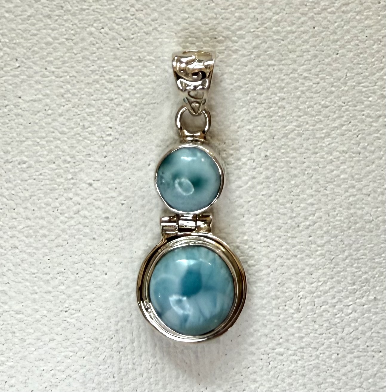 sterling silver double drop larimar pendant