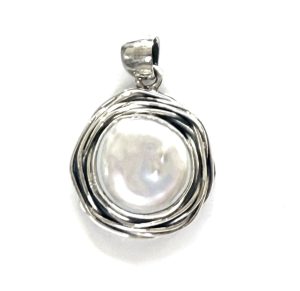 sterling silver and white pearl nest pendant