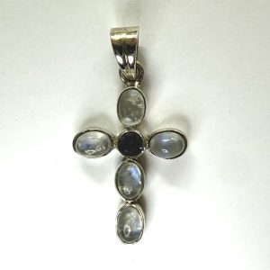 sterling silver and faceted amethyst and moonstone cross pendant