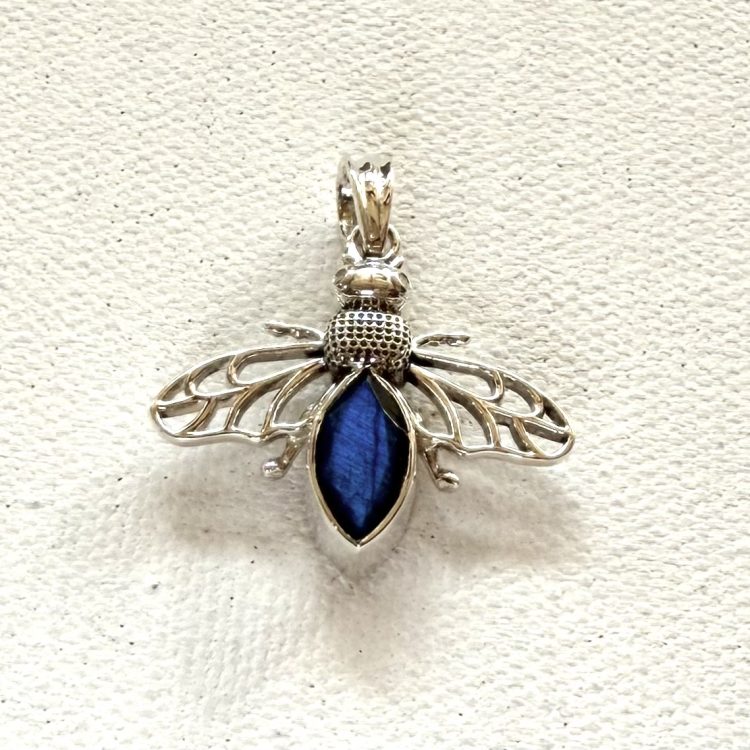 sterling silver and labradorite bee pendant