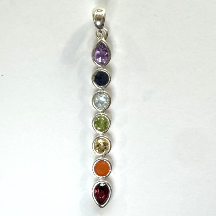 sterling silver and faceted chakra gemstone pendant