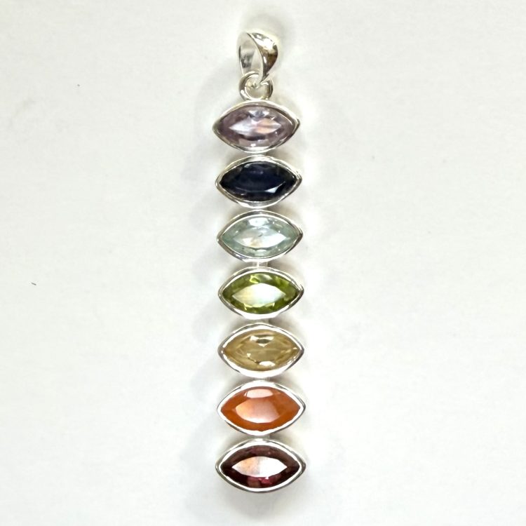 sterling silver and faceted chakra gemstone pendant