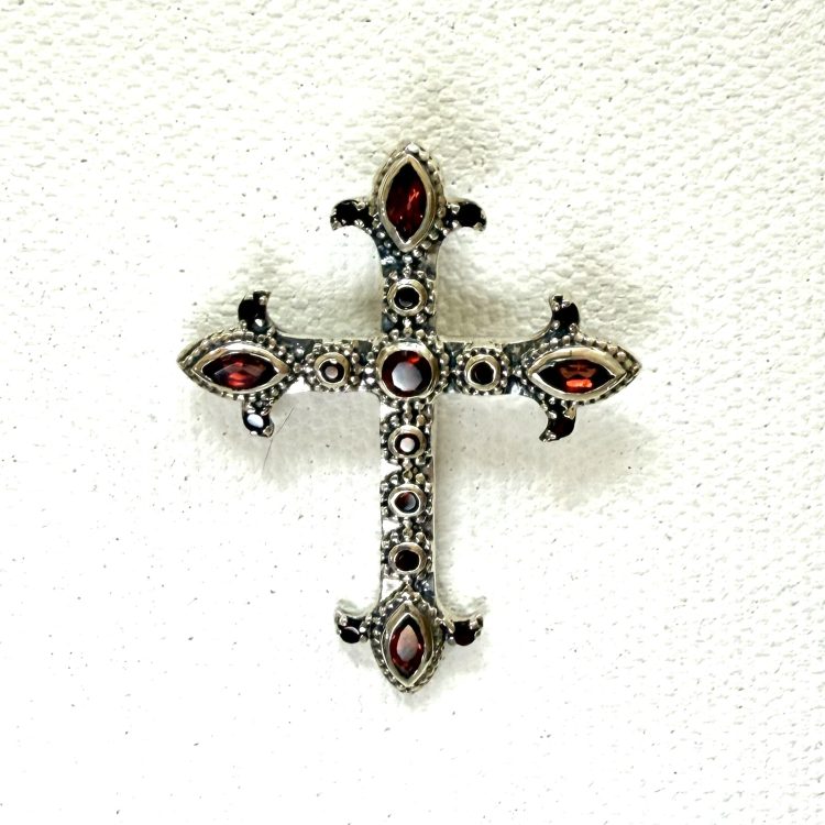 gothic sterling silver and garnet cross pendant
