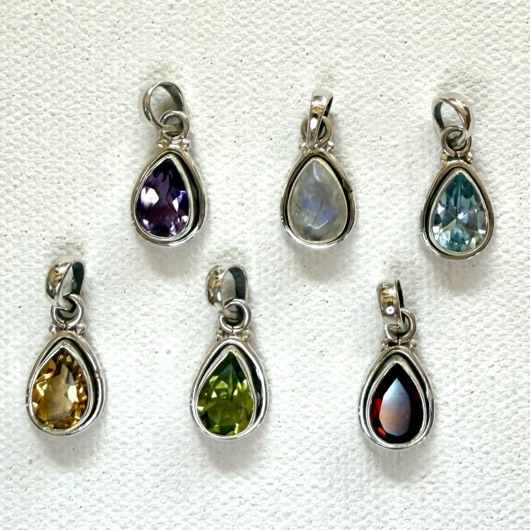small teardrop various gemstone and sterling silver pendant
