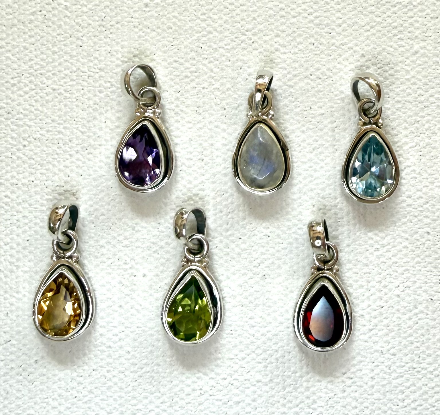 small teardrop various gemstone and sterling silver pendant