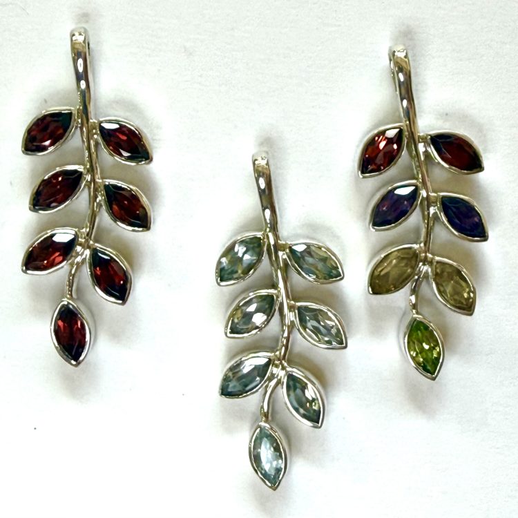 sterling silver and various gemstone vine pendant
