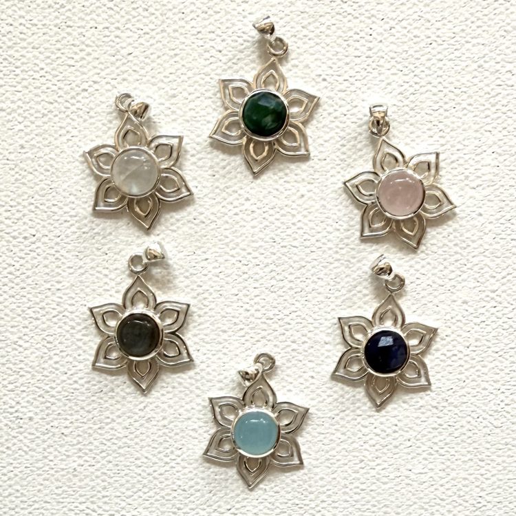 sterling silver and various gemstone flower pendant