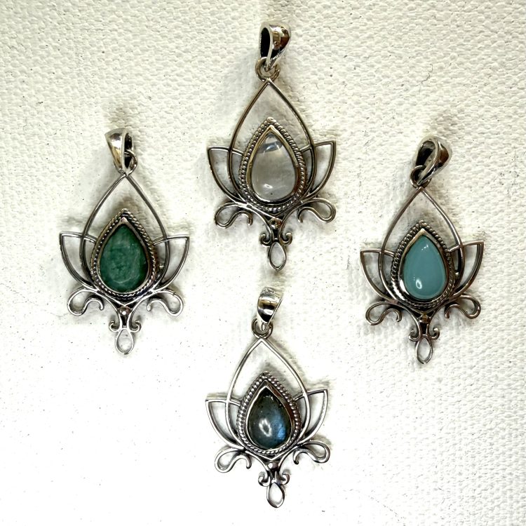 sterling silver and various gemstone lotus pendant