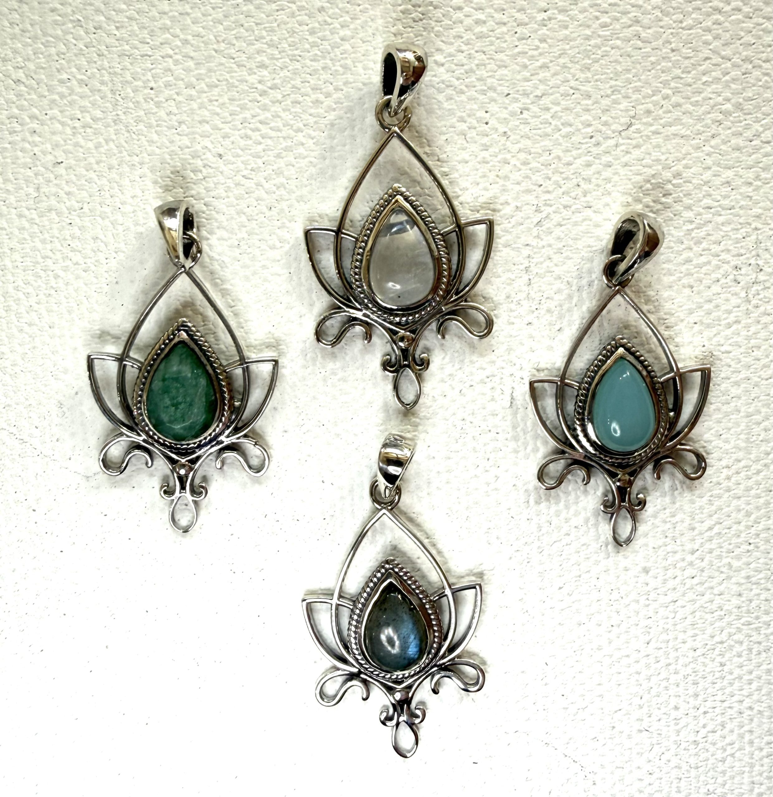 sterling silver and various gemstone lotus pendant