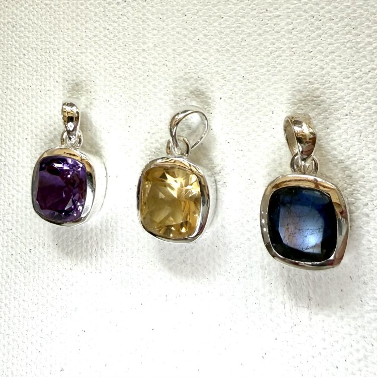 sterling silver and various faceted squared gemstone pendant