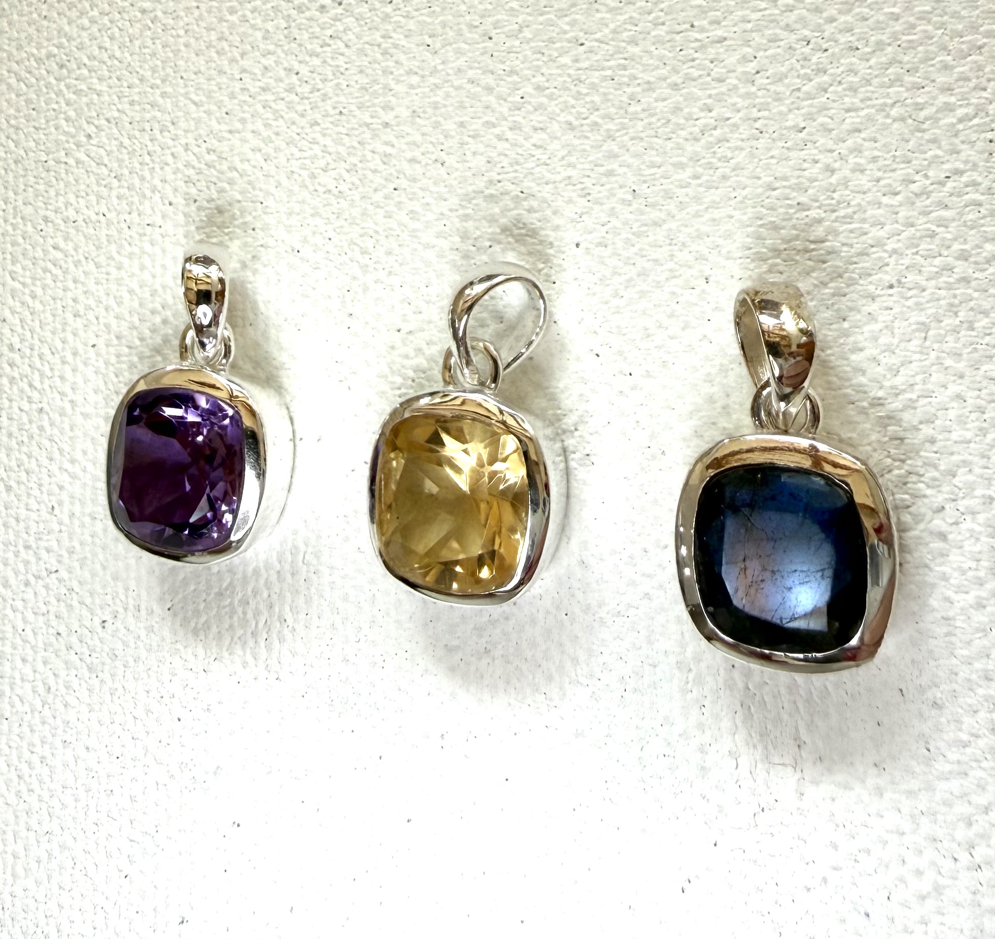 sterling silver and various faceted squared gemstone pendant