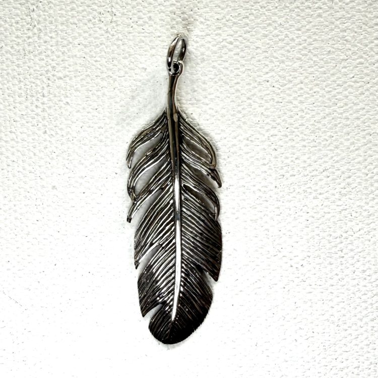 sterling silver large feather pendant