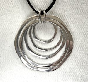 solid sterling silver multi ring pendant with shammy leather necklace