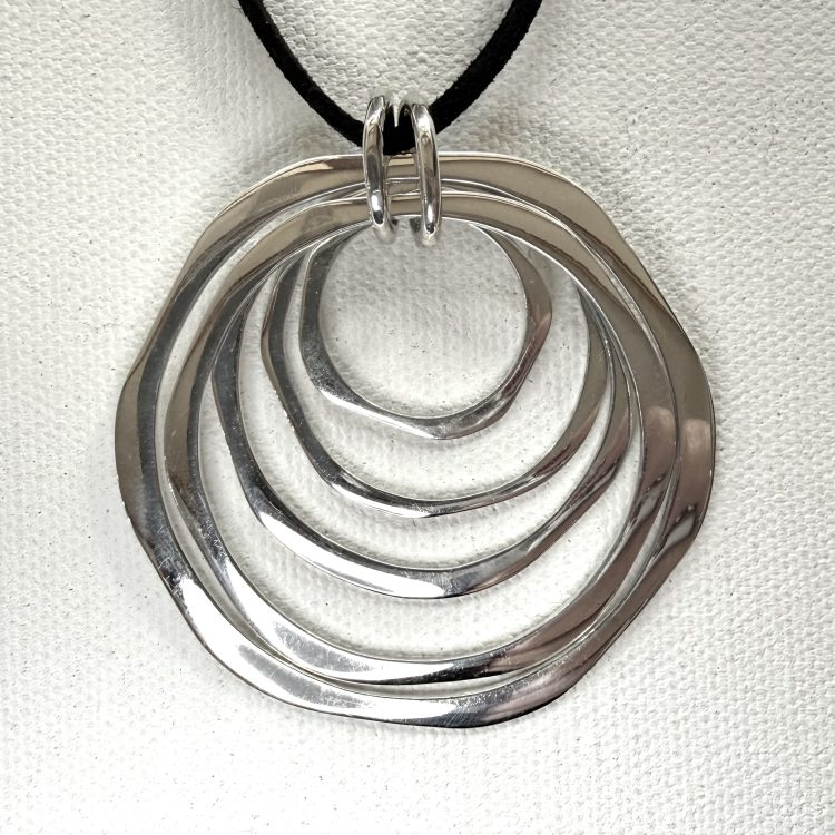 solid sterling silver multi ring pendant with shammy leather necklace