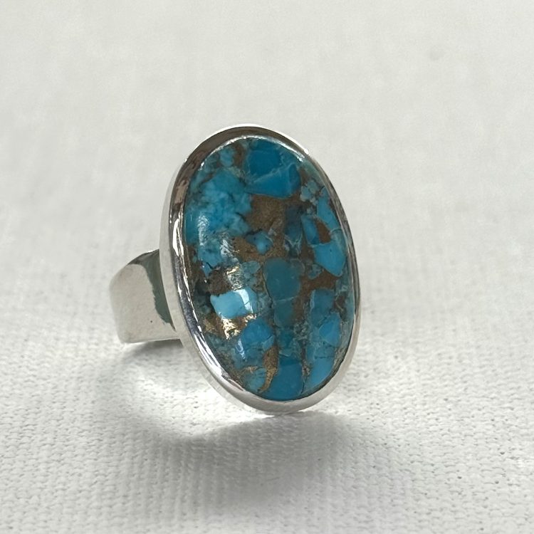 sterling silver large oval copper turquoise ring