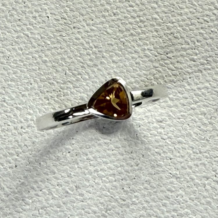 tiny triangular sterling silver and citrine ring