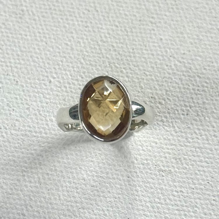 sterling silver wavy band faceted citrine ring