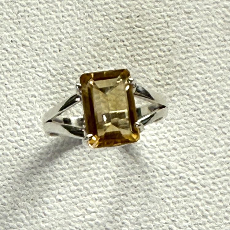 sterling silver emerald cut citrine ring