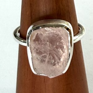 sterling silver raw rose quartz ring