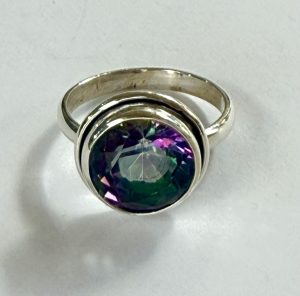 large sterling silver and faceted mystic quartz ring