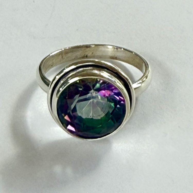 large sterling silver and faceted mystic quartz ring