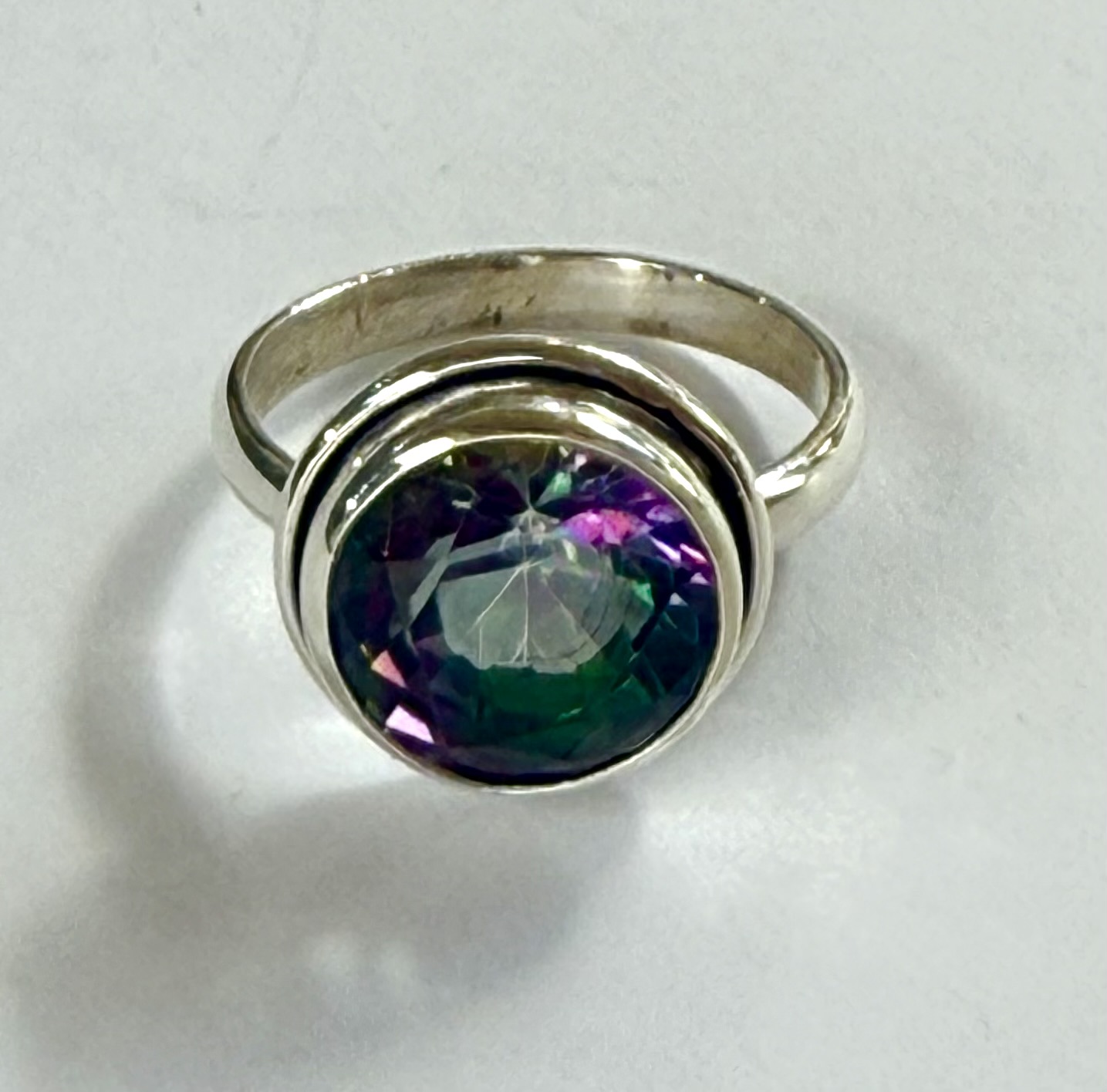 large sterling silver and faceted mystic quartz ring