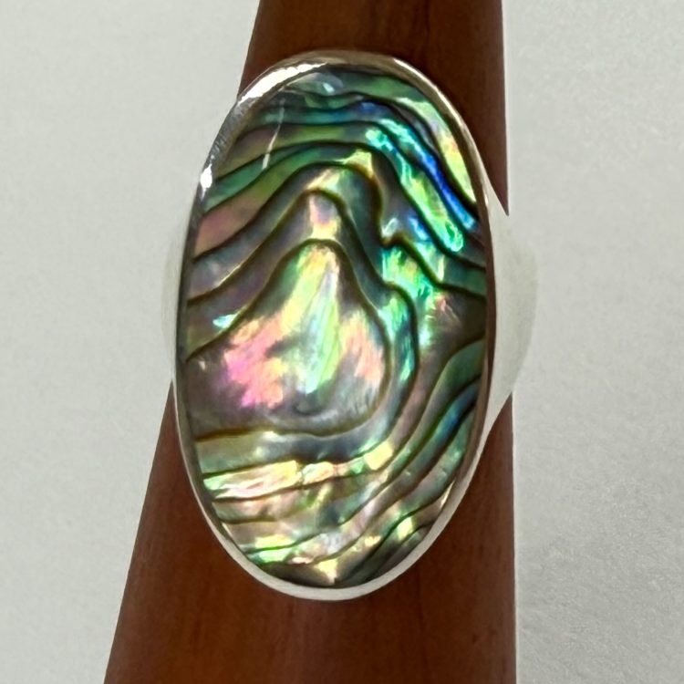 sterling silver oval abalone shell ring