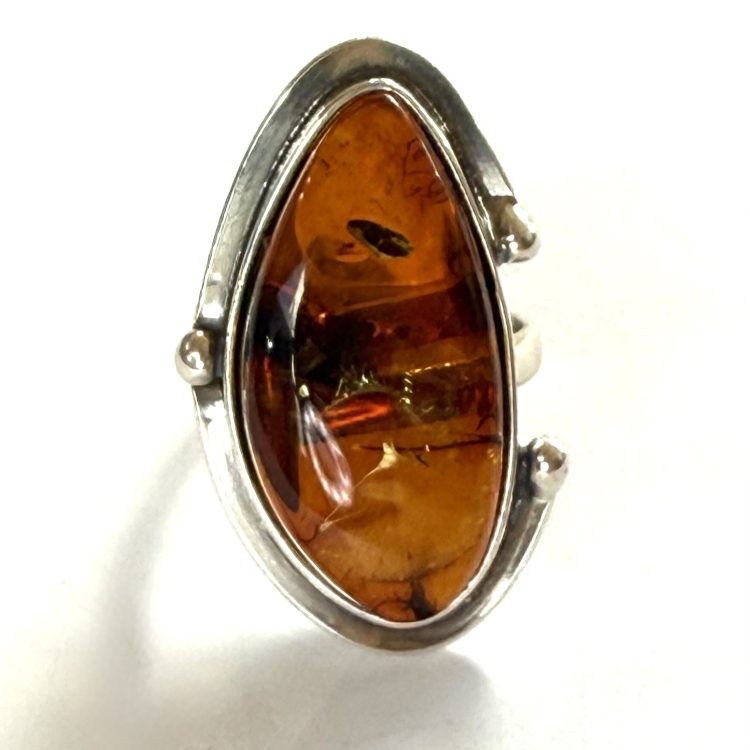 sterling silver oblong amber ring