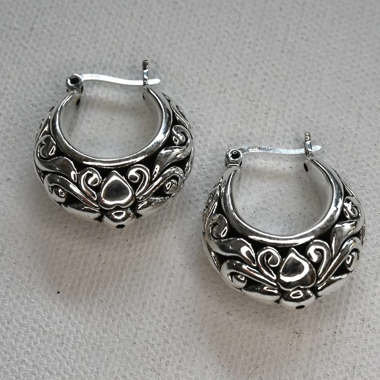 large sterling silver electroformed filigree hoop earrings