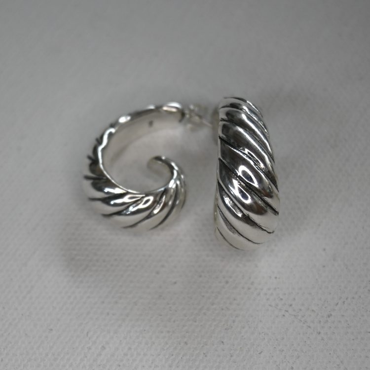 sterling silver teardrop shaped twist detail hoop stud earrings