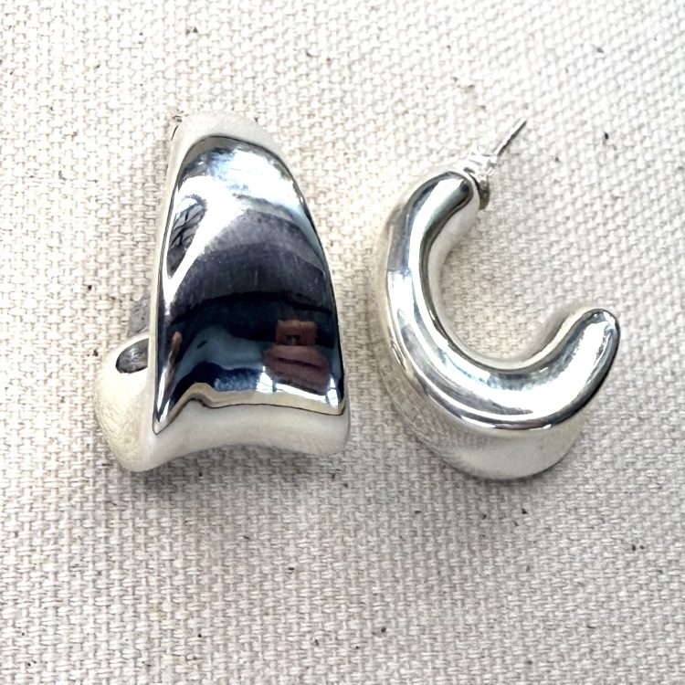sterling silver electroformed wave hoop stud earrings