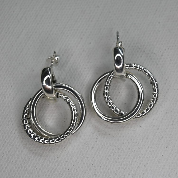sterling silver double textured ring stud earrings