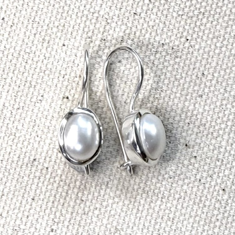 sterling silver and white pearl drop earrings