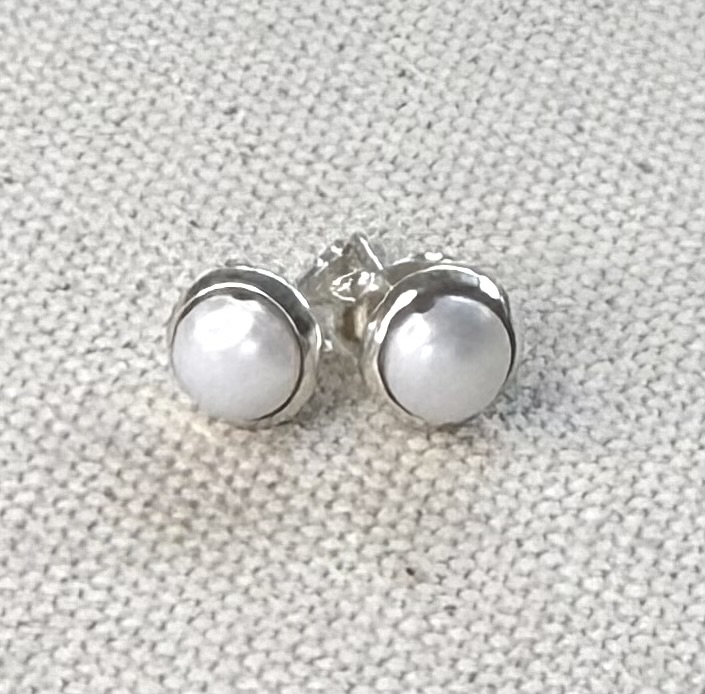 small sterling silver and white pearl stud earrings