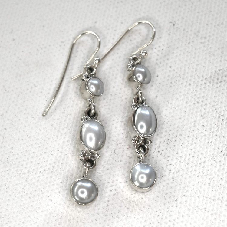 sterling silver triple drop white pearl earrings