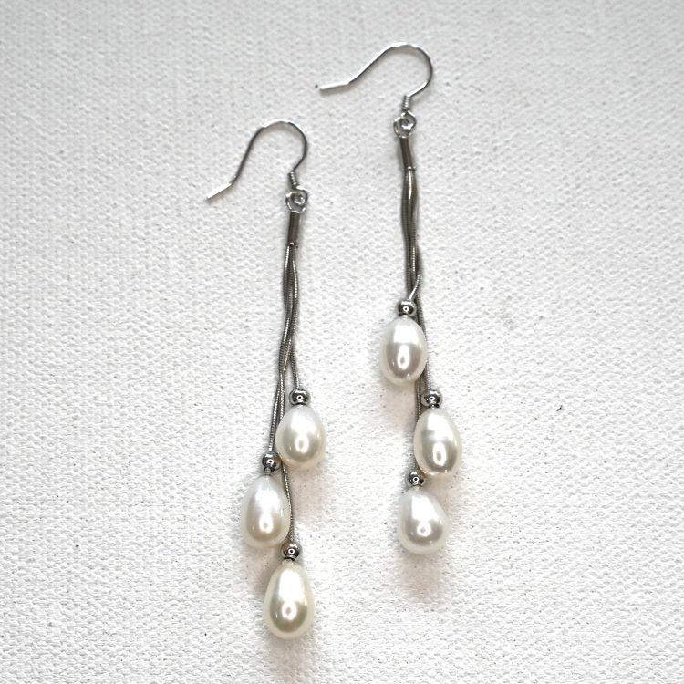 sterling silver and white pearl chandelier drop earrings