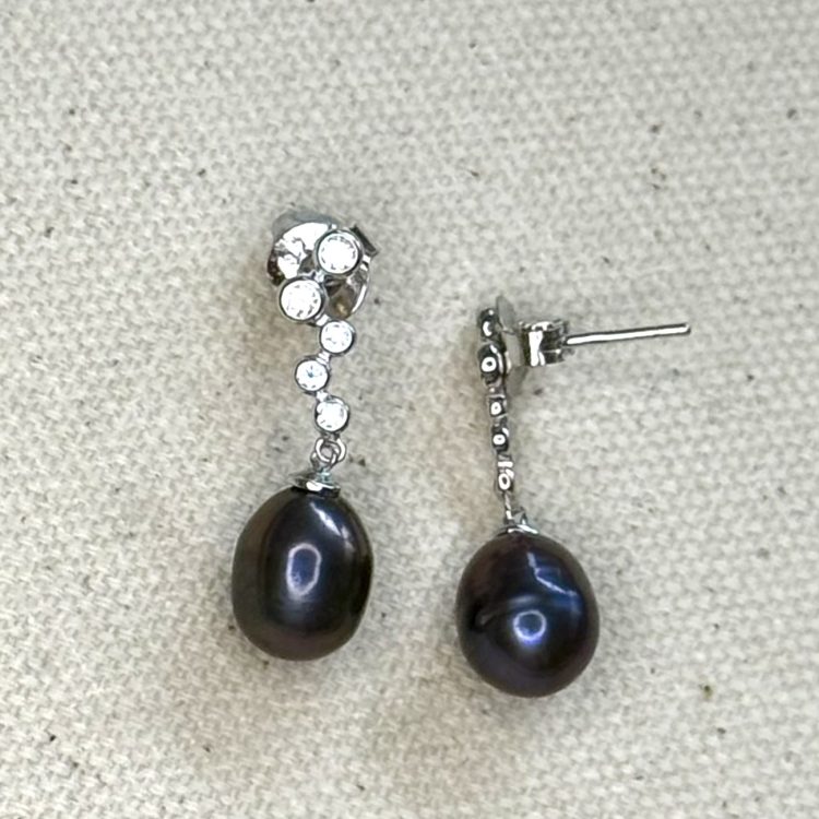 sterling silver, blue pearl and cubic zirconia drop stud earrings