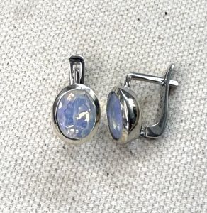 oval sterling silver and Ethiopian opal earrings with lock clasp