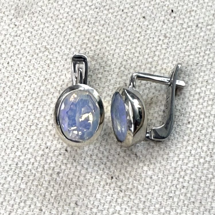 oval sterling silver and Ethiopian opal earrings with lock clasp