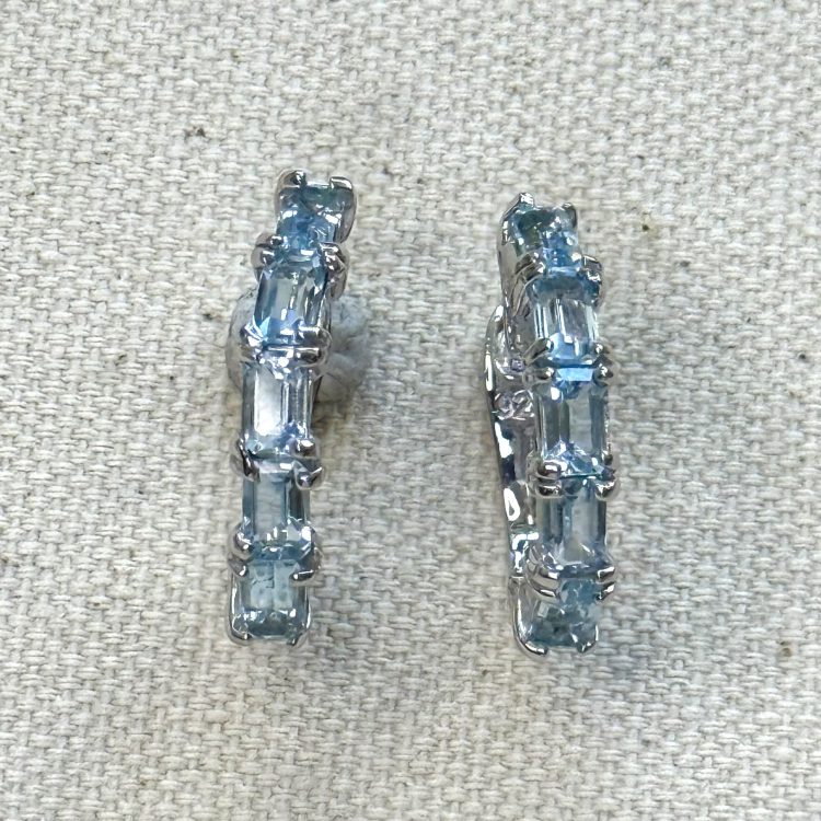 sterling silver and 5 blue topaz gemstone earrings with lock clasp