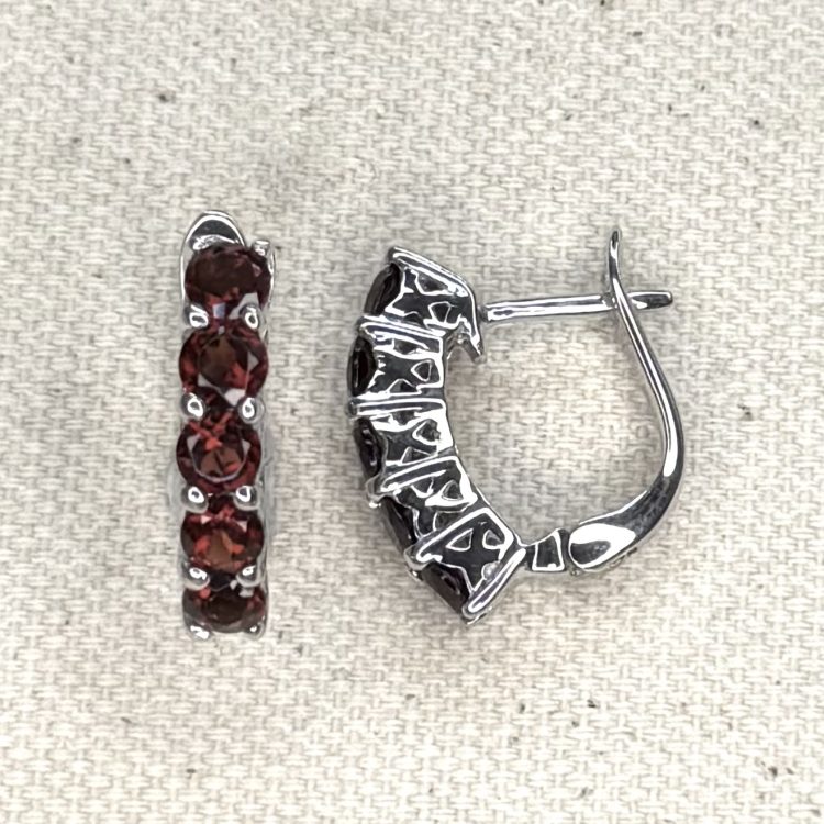sterling silver and 5 round garnet gem earrings with lock clasp