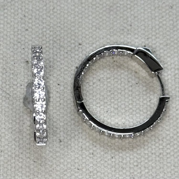 sterling silver and square set cubic zirconia hoop earrings