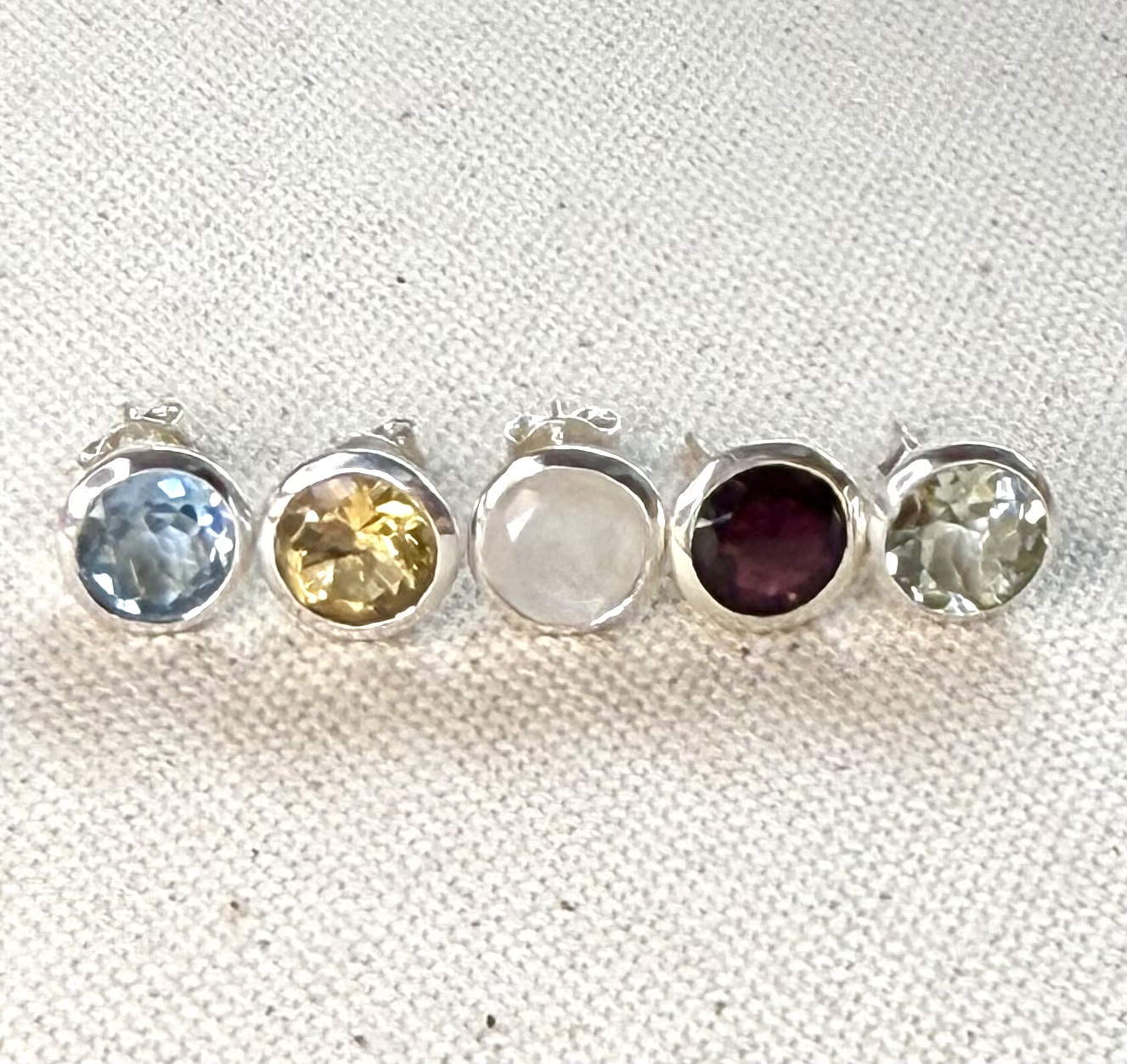 sterling silver and various gemstone faceted round stud earrings
