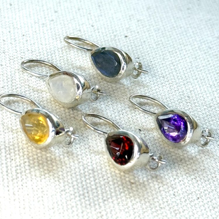 sterling silver and various gemstone faceted teardrop drop earrings