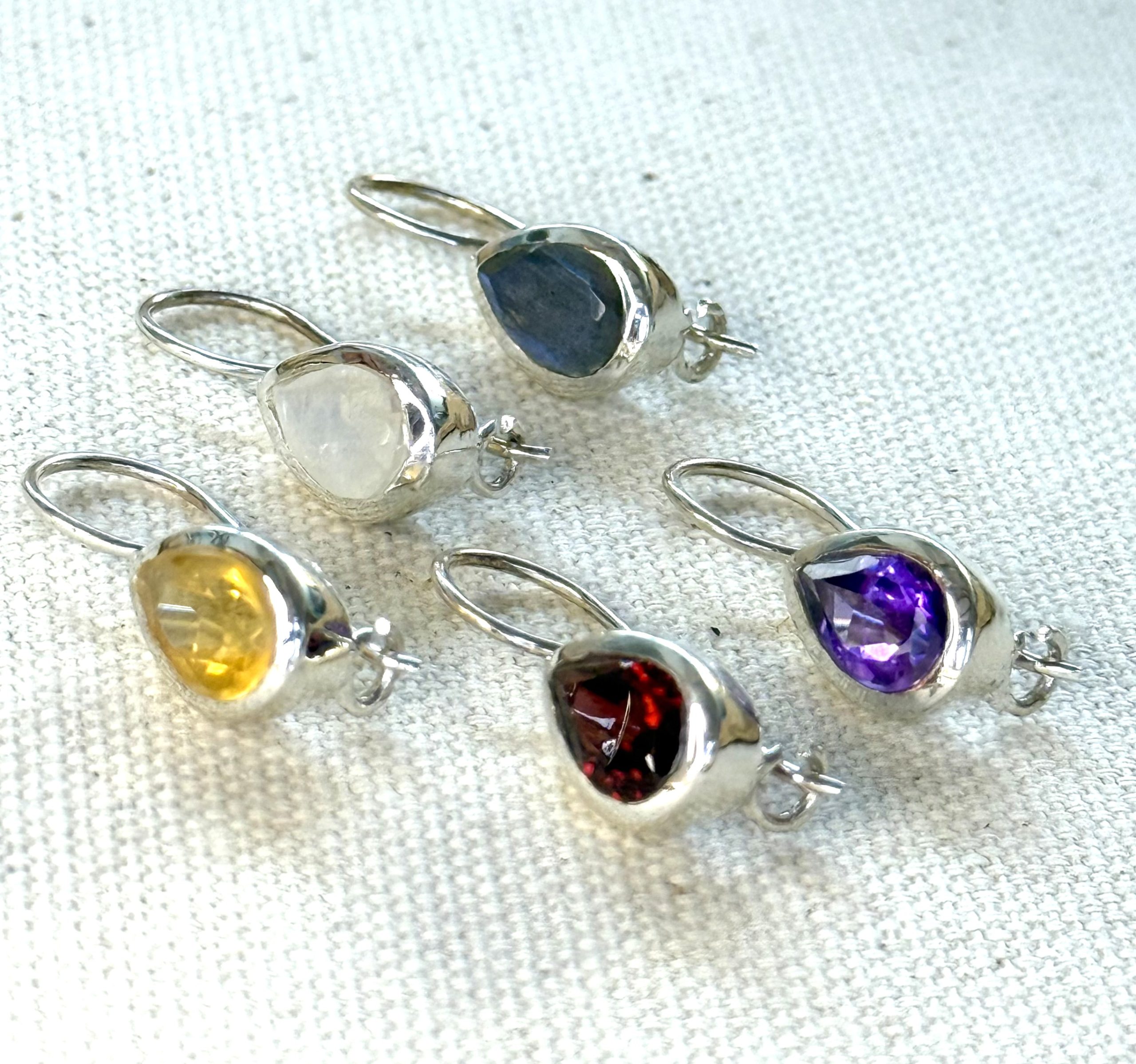 sterling silver and various gemstone faceted teardrop drop earrings